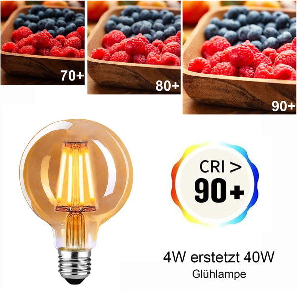 Vintage E27 LED-pære, dimbar E27 vintage-pære 4W G80, Vintage E27-pære varmhvit 2700K, Vintage LED-pære ideell - 4 pakker