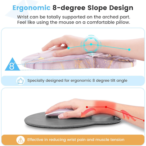 Musematte med håndleddsstøtte og tastaturhåndleddsstøtte, 3-pakning datamusematter for skrivebord med coastersett, ergonomisk musematte med minneskum