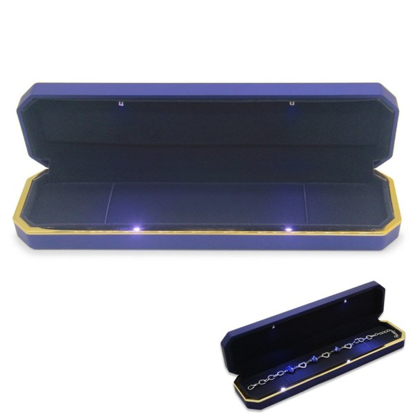 Ylellinen kaulakorulaatikko, samettikorulaatikon case organizer LED-valolla, sininen