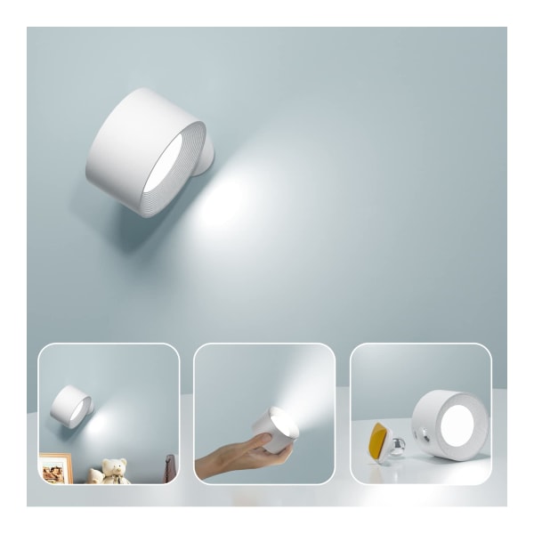 Indendørs væglampe, Touch LED-væglampe med USB-opladningsport Touch Control, 3 lysstyrkeniveauer 3 temperaturer 360° roterbar sengelampe