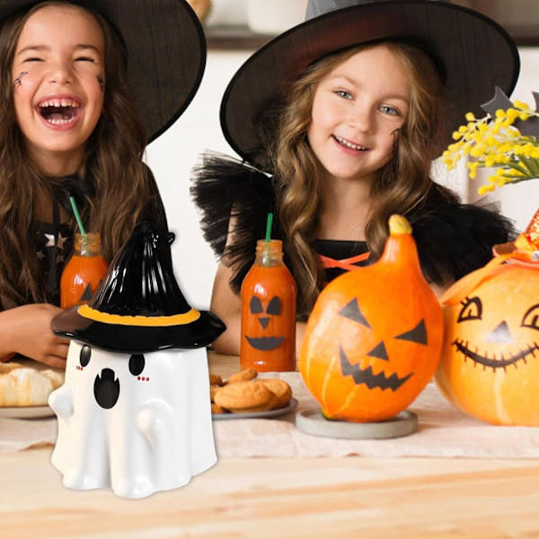 Halloween-muki, aavemuki kannella, Halloween-aaveuutuus kahvimuki, Dorable-noitamökki aavekuppi koteihin, toimistoihin, Halloween-koristeisiin White