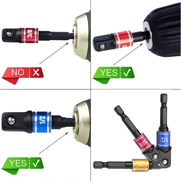 Iskuvääntimen hylsyadapterisarja, CR-V kuusiokantainen neliövetohylsyadapteri, 1/4\" porakoneen jatkopalat (3 kpl/sarja: 1/4\", 3/8\", 1/2\")