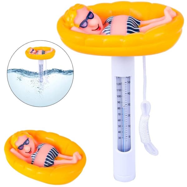 Flytande termometer, flytande pooltermometer, vattentermometer med tecknad djurform och rep för inomhus- och utomhuspooler (termometer E)