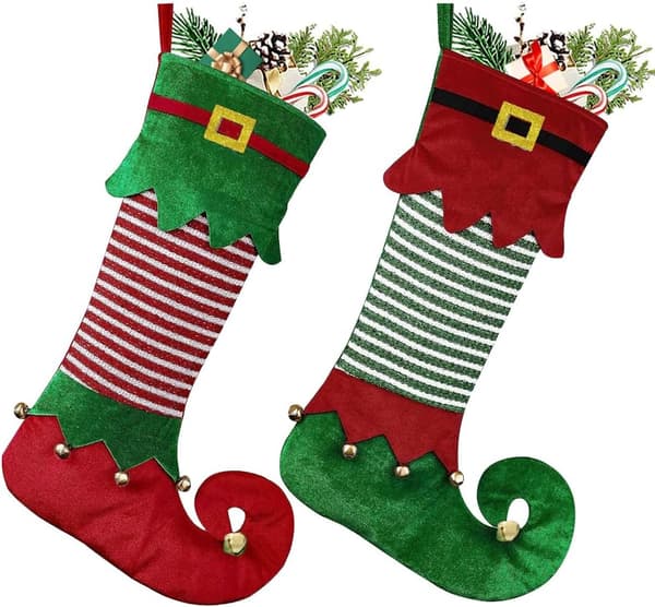 2-pack Julstrumpor med Tomte, Juldekoration Presentpåsar