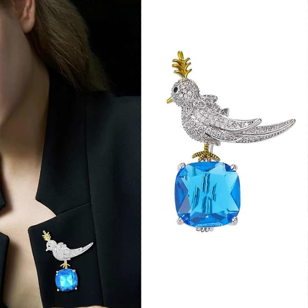 Mångsidig Brosch Legering Smycken Multifunktionell Accessoar Elegant Fågel Tema Säkerhetsnål För Hattar Väskor Och Kläder Silverblå