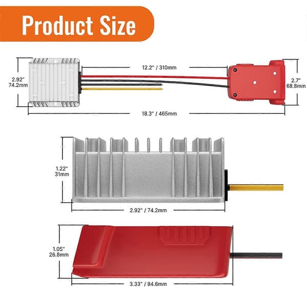 Nedtransformator 18V till 12V för Milwaukee M18 Batteriadapter DC 12V 20A 240W Nedtransformator