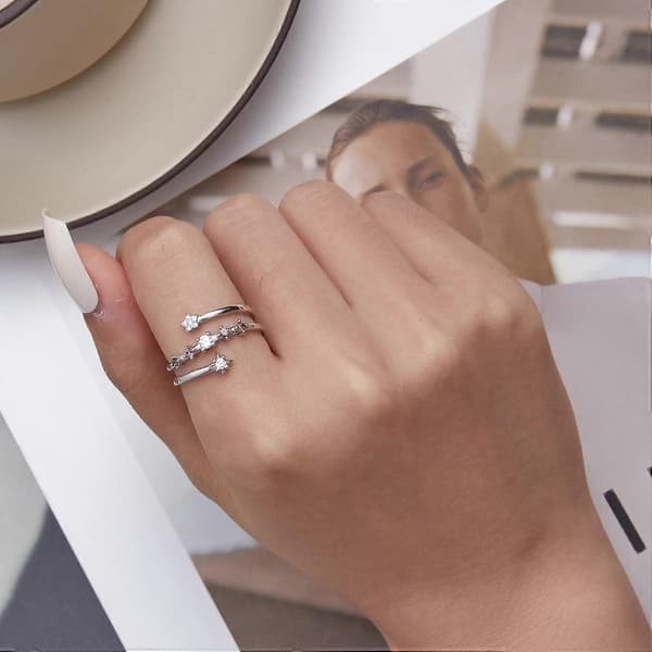 Trädblad-Stjärna Dubbelring 925 Sterling Silver Öppen Ring