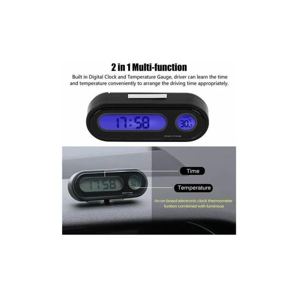 Biltermometer Voltmeter Klocka, 2 i 1 Bilfordon Interiör Mini Elektronisk Klocka, LED Digital Klocka, Termometer, Voltmeter, Körning