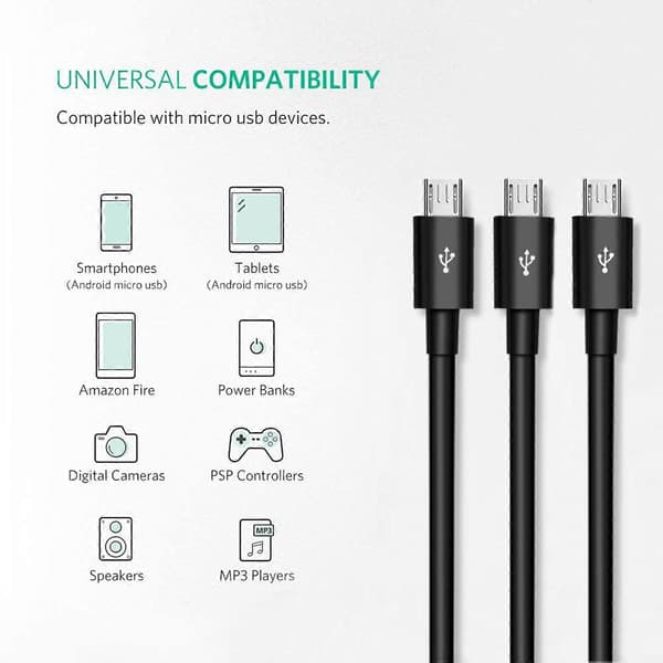 Micro USB Splitter Kabel Data Sync Adapter Kabel Split Micro USB Anslutning Snabbladdningskabel Datakabel 100cm Lång Svart