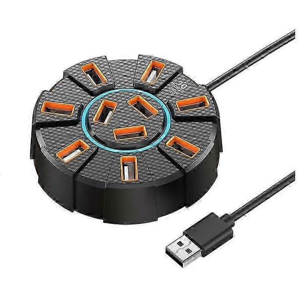 USB 2.0 Hub Multi Splitter Adapter 5Gbps Höghastighets USB Splitter Strömadapter Multipel Expander för PC Laptop, 10 Portar