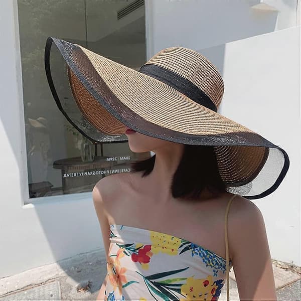 Sommarstrand Solhattar för Kvinnor Vikbara Floppy Resevänliga UV-Hatt, Bredbrättad Hatt UPF 50+