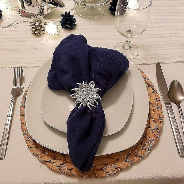 Servettringar, silver servettringar set om 6, lyxig strass kristallblomma