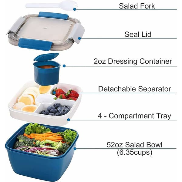 1500 ml matlåda Bento Box All Inclusive Förseglad Matlåda/Bento Box 2 lager Blå