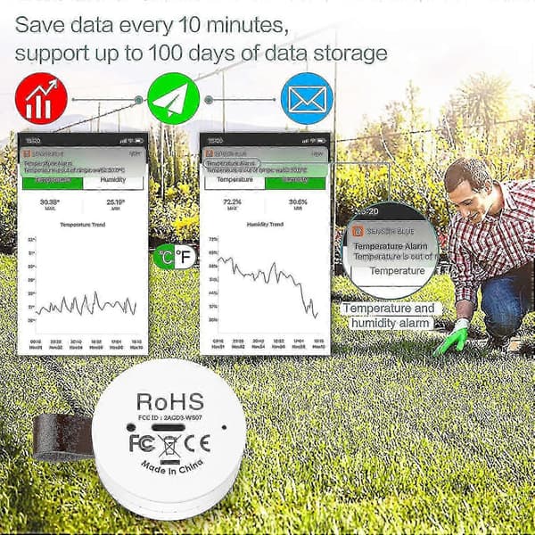 Trådlös Termometer Hygrometer, Oria Mini Bluetooth 5.0 Fuktighetstemperatursensor Med Dataexport Och Varningar
