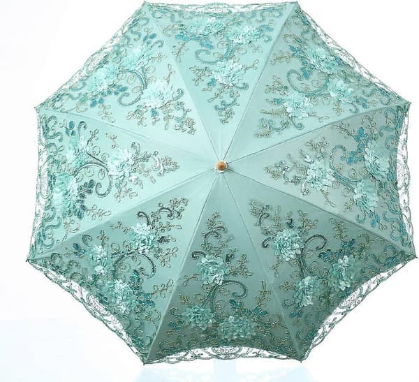 Broderad spets dubbeldäck Anti-UV Parasoll Sol/Regn/Snö Hopfällbart paraply