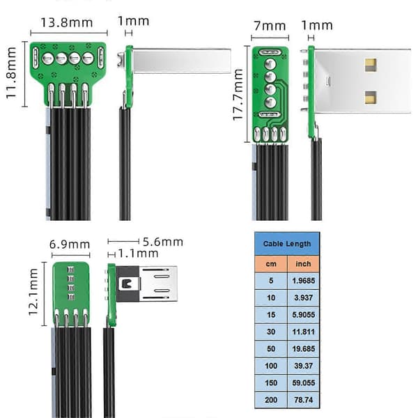 USB till Microed USB Laddningskabel Utrymmesbesparande för Smartphone Stöder 5V2A Ström och 480Mbps Dataöverföring