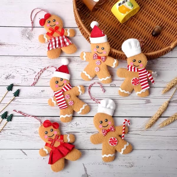 6-delars pepparkaksgubbe julgransdekoration set julgransprydnader