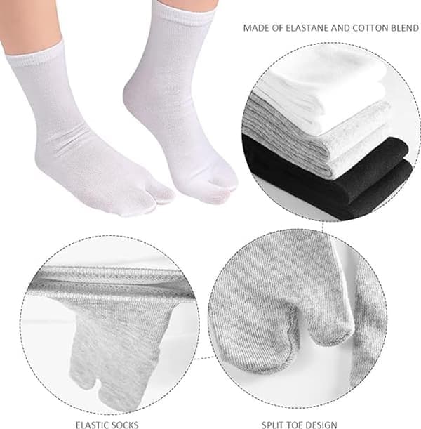 Tåsokker i bomull Sandal Yogastrømper Pustende Elastisk Unisex Svart/Hvit/Grå 6 Par