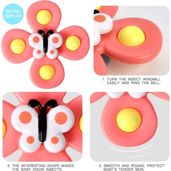 3-pack Fidget Spinner med sugpropp för barn, snurrande stressleksak, fäst var som helst sensorisk leksaksset