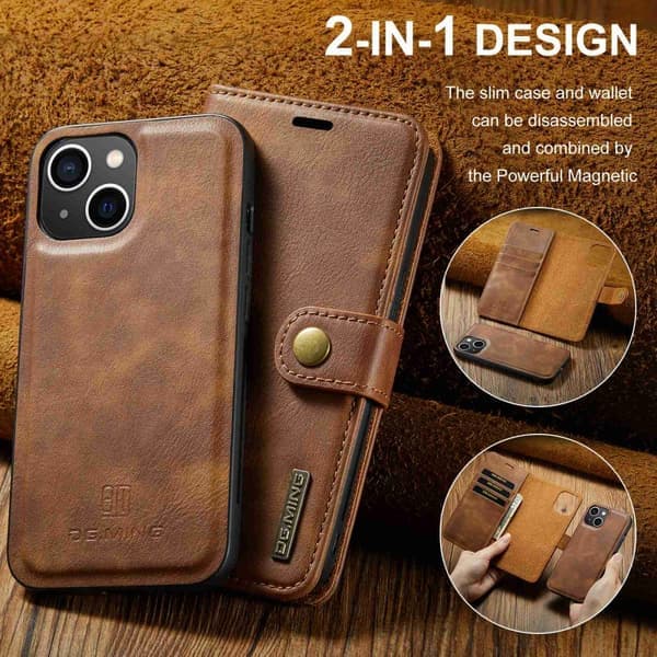 DG MING iPhone 15 2-i-1 Magnet Pung Etui - Brun Brun