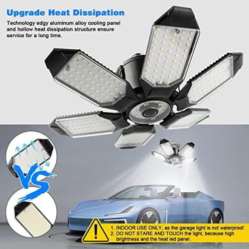 Garagelys - 32000LM LED Garageloftlys 6500K Dagslys | Superklart LED Butikslys m/ 6 Deformerbare Paneler Skrues i E26/E27 Lys 200W - 1Pack
