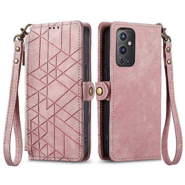 OnePlus 9 Pro Flip Plånbok Läderfodral Affärsstil Stötsäkert Skydd Pink