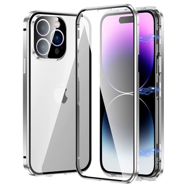 iPhone 15 Pro max - Tyylikäs magneettinen kaksoissuoja hopea Silver