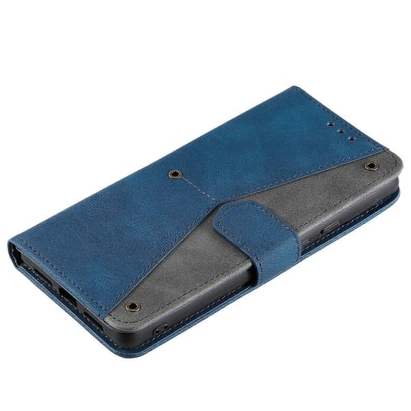 Samsung Galaxy A17 5G Läderplånboksfodral med skarvsömmar och handledsrem Blue
