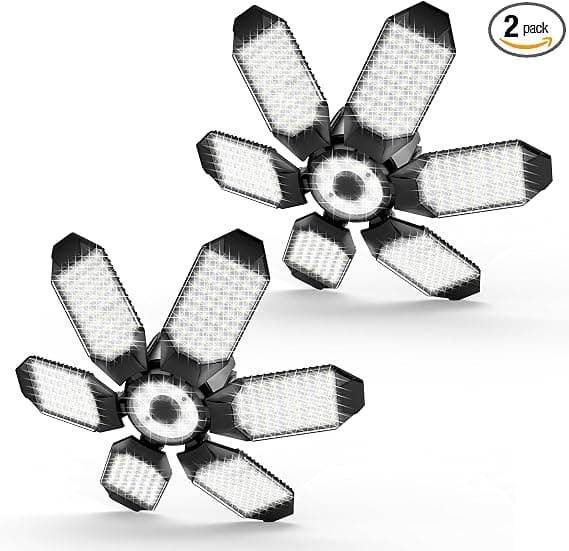 Garasjelys - 32000LM LED Garasjetaklys 6500K Dagslys | Supersterkt LED Butikklys med 6 Deformerbare Paneler Skrues inn i E26/E27 Lys 200W - 1Pack
