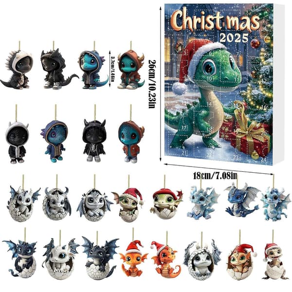 Nedtelling til jul blindboks, mini akryl drage baby anheng, julekalender blindboks