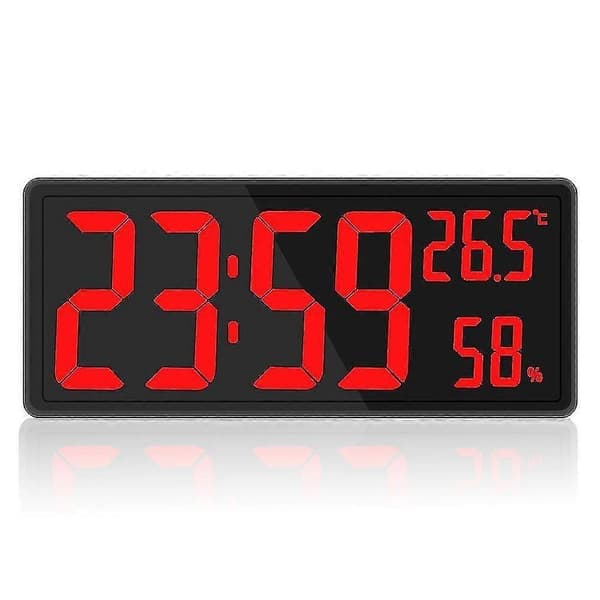 Digital klocka stor display, stor digital väggklocka med temperatur och luftfuktighet, digital väggklocka med LED-siffror för sovrum