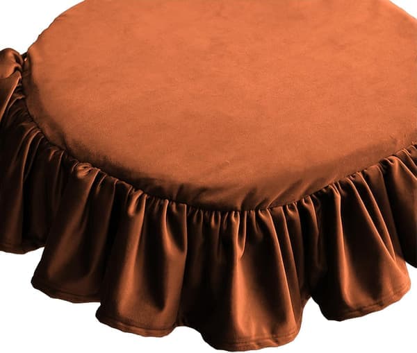 Orange sammetsstolskudde med volangkant