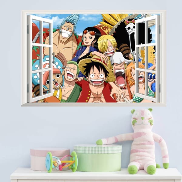Fönsterdekal för barnrum Heminredning One Piece 3D-vy Väggkonst Anime Väggdekal