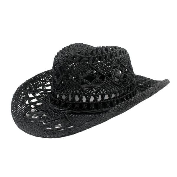 Halm cowboyhat hul solhat med bred skygge sort Black