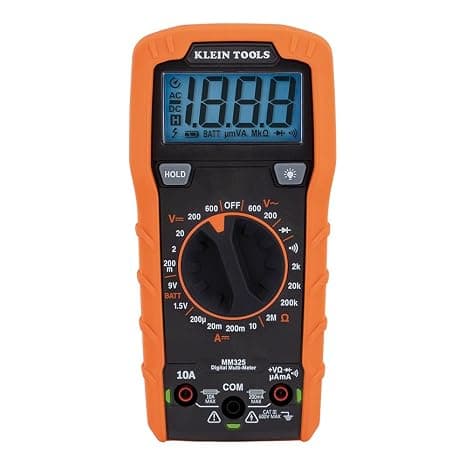 Klein Tools MM325 Multimeter, Digital manuelt område 600V AC/DC spændingstester, tester batterier, strøm, modstand, dioder og kontinuitet Manual-Ranging