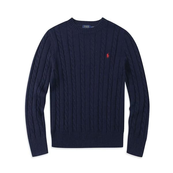 PoloRalph Efterår og Vinter Rundhalset Kabelstrikket Sweater Grå/Sort Logo S Grey/Black Logo S