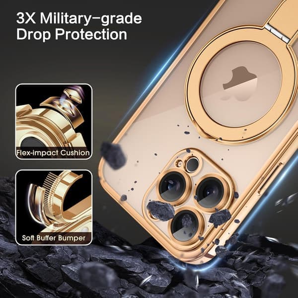 iPhone 16 Pro Max Cover [Kompatibel med Magsafe], Usynlig Ringholder, Bagsidebeskyttelse, Desert Titanium