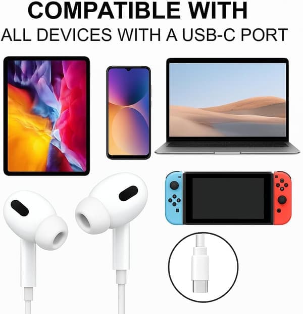 USB-C Pro In-ear hörlurar med sladd, mikrofon, volymkontroll DAC Vit