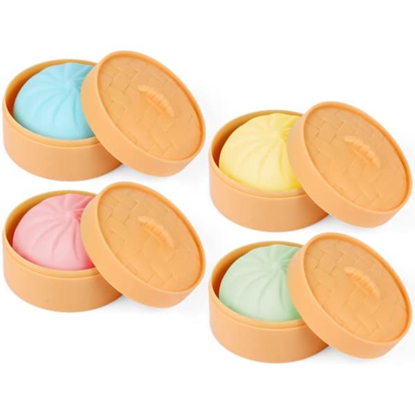 Färgglada Dumpling Stressbollar 4-pack, Mjuk Deg Kläm Fidgetleksak, Ångestlindrande Sensorisk Handleksak