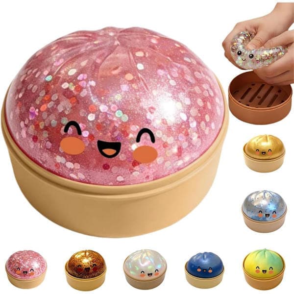 Jumbo Glitter Regnbue Dumpling Stressaflastende Sensorisk Legetøj med Angcocar Æske, Langsomt Stigende Dekompression Dumplings til Voksne og pink