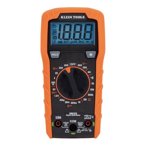 Klein Tools MM325 multimeter, digital manuellt intervall 600V AC/DC spänningstestare, testar batterier, ström, resistans, dioder och kontinuitet Manual-Ranging w/Case
