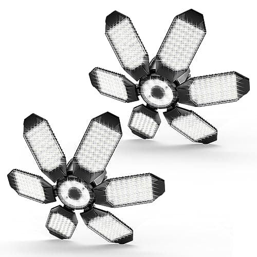 Garasjelys - 32000LM LED Garasjetaklys 6500K Dagslys | Supersterkt LED Butikklys med 6 Deformerbare Paneler Skrues inn i E26/E27 Lys 200W - 2Pack