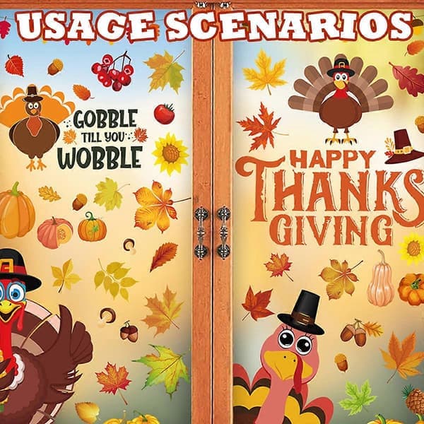 Dobbeltsidede Thanksgiving Vinduesmærkater, Kalkunpynt til Hjemmet A