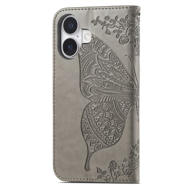 iPhone 16 Cover Butterfly Press Grå