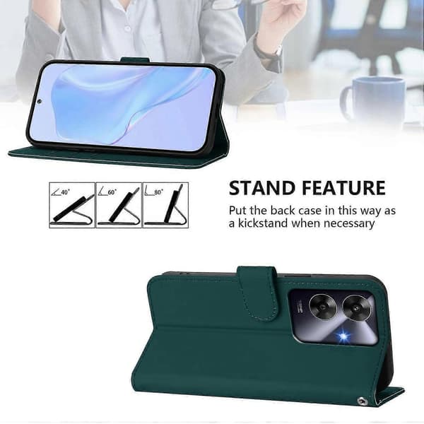 Lanyard PU-deksel for Realme Note 60 4G Global, Avtakbar stropp mobildeksel Dark Green