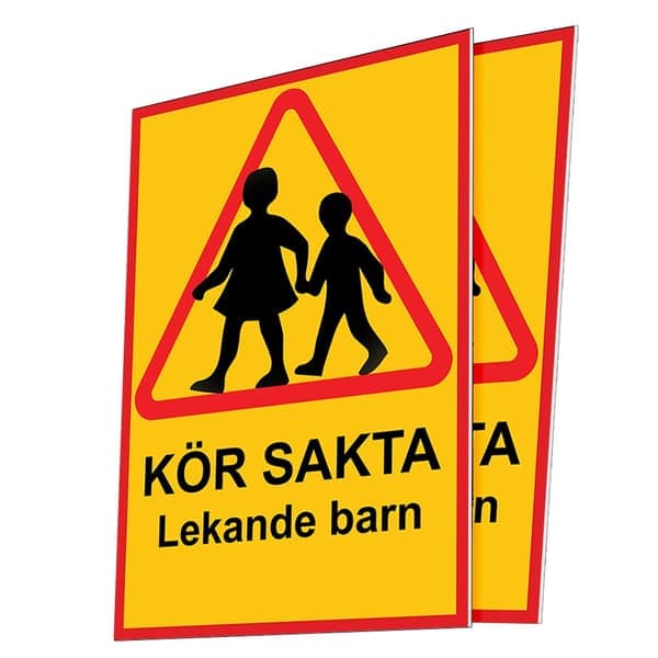 Kör sakta lekande barn - Skylt/Varningsskylt - Trafikskylt A3 2-pack (SE) A3 2-Pack (SE)