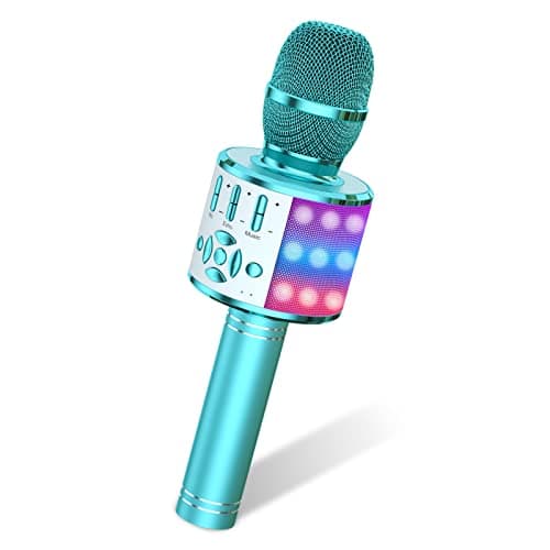 Karaokemikrofonmaskinleker for jenter Bluetooth-mikrofon med LED-lys, julebursdagsgave for jenter gutter 3-12+ år (blå) Blue