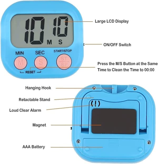 4 st färgglada magnetiska kökstimer, digital timer för barn med LCD-display, magnetisk timer stoppur med alarm för matlagning