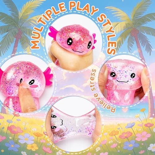 Axolotl Squishy Glitter Stressavlastande Leksak, Långsamt Stigande Squishy (Rosa) | Avlastande Squishy Leksaker, Långsamt Stigande Squishy Leksaker E-yellow