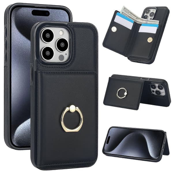 Etui til iPhone 13 Mini Sort Kortplads Ring Pung Læder No6593